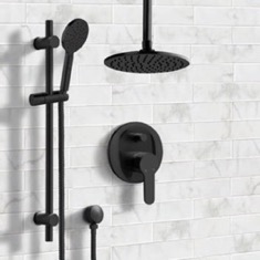 Matte Black Ceiling Rain Shower System with Handheld, Rainfall Shower Head, Shower Faucet Set